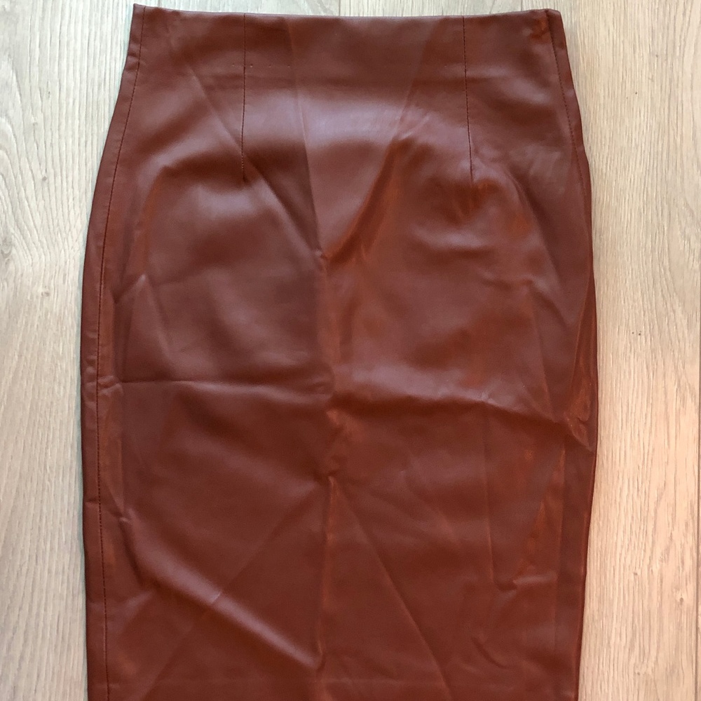 Zara Rust Red Pleather Zip Up Skirt